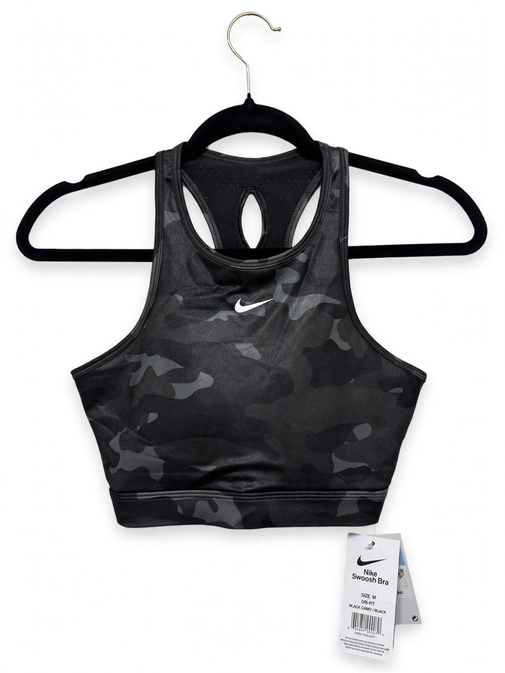NWT Nike Women's Camo Crop Tank Top Sports Bra Black / Black Camo Size M